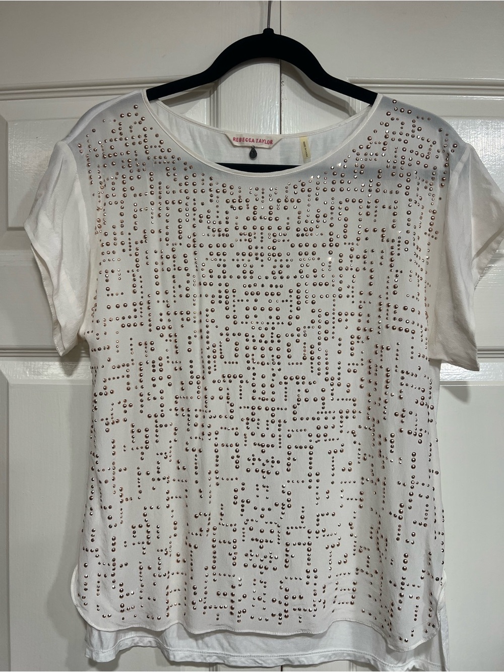 Rebecca Taylor White Studded Short-Sleeve Top Size Small NWOT
